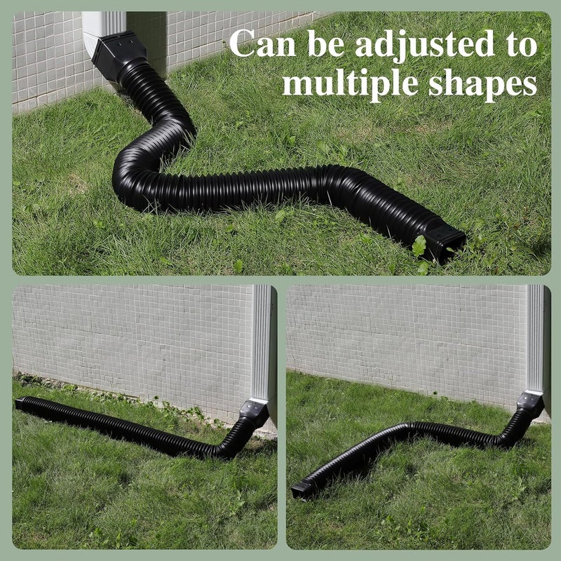 Gutterlix 3 Pack Flexible Gutter Downspout Extensions Extendable from 21" to 67", Downspout Extender Comes with Adapters, Thickened Down spout Drain Extension for Rainwater Drainage(Black) - Image 3